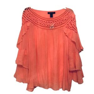 NWT Ashley Stewart Coral Sheer Long Tiered Sleeve Top 26W
